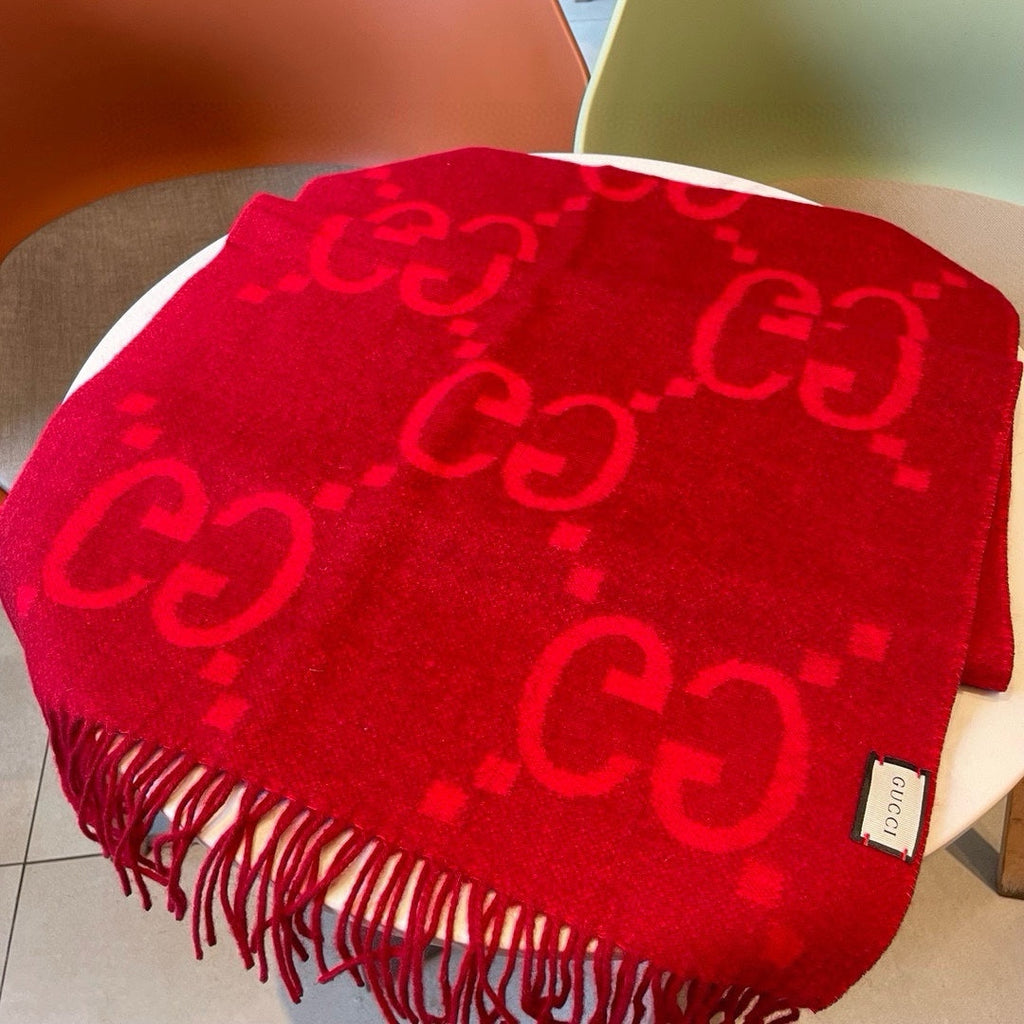 Gi JACQUARD PATTERN KNIT SCARF 195 CM WITH TASSELS CHERRY RED 403746