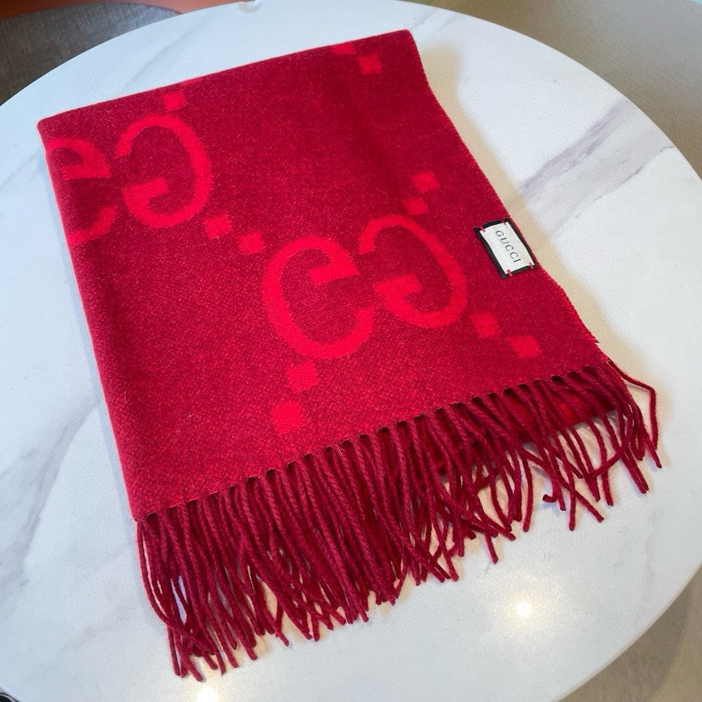 Gi JACQUARD PATTERN KNIT SCARF 195 CM WITH TASSELS CHERRY RED 403746