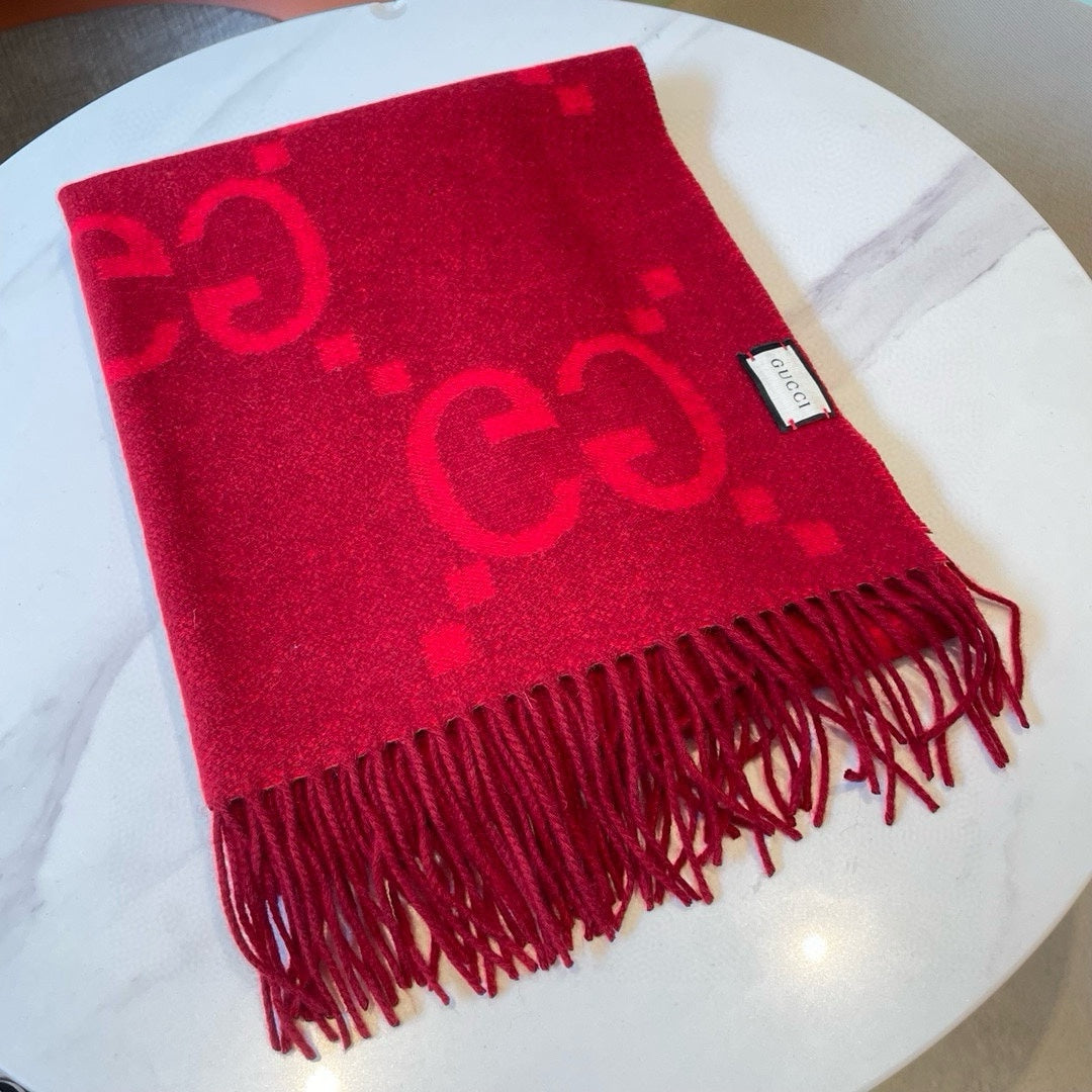 Gi JACQUARD PATTERN KNIT SCARF 195 CM WITH TASSELS CHERRY RED 403746