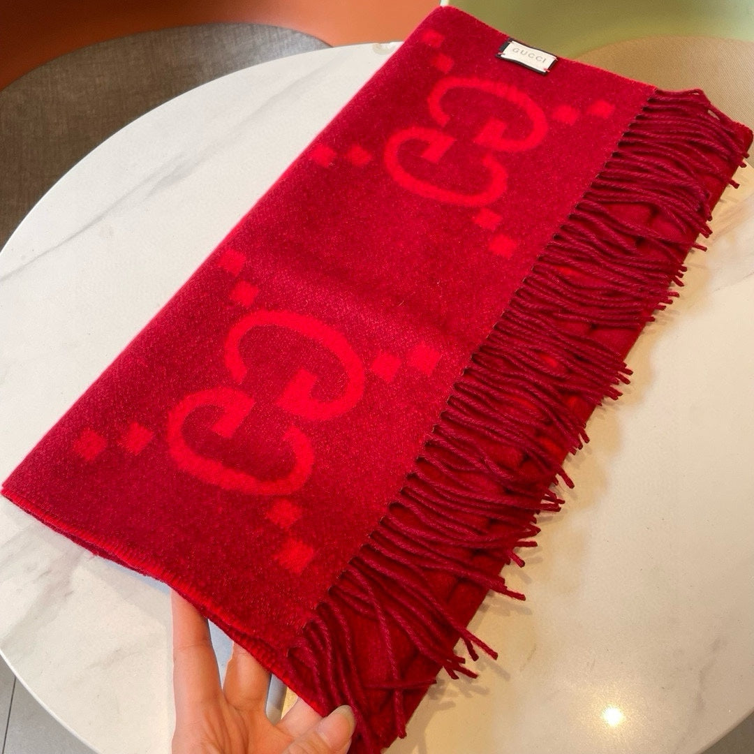 Gi JACQUARD PATTERN KNIT SCARF 195 CM WITH TASSELS CHERRY RED 403746