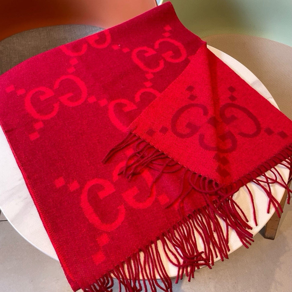 Gi JACQUARD PATTERN KNIT SCARF 195 CM WITH TASSELS CHERRY RED 403746