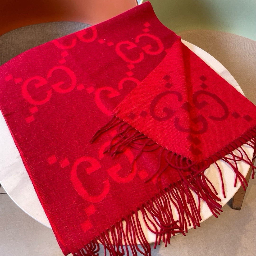 Gi JACQUARD PATTERN KNIT SCARF 195 CM WITH TASSELS CHERRY RED 403746