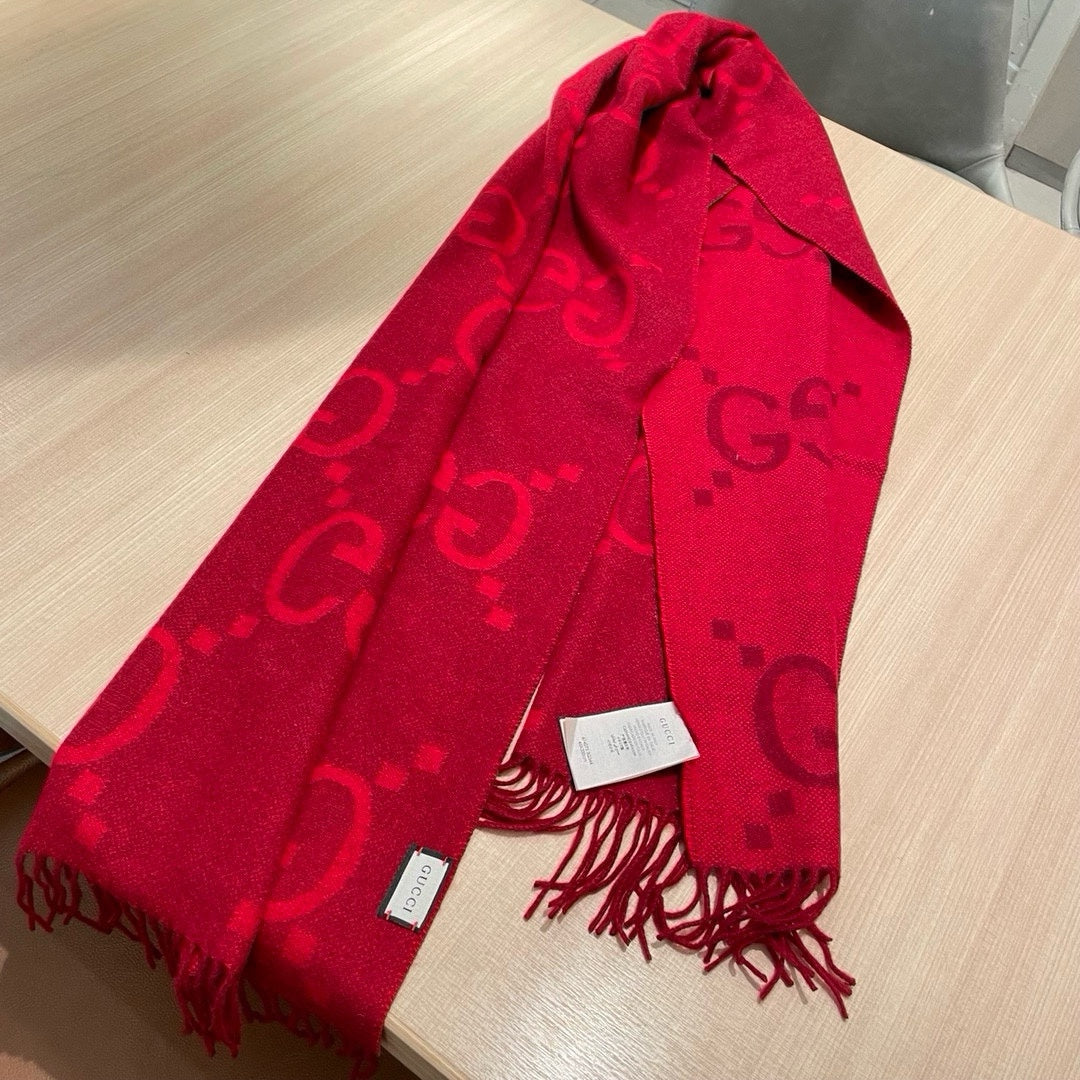 Gi JACQUARD PATTERN KNIT SCARF 195 CM WITH TASSELS CHERRY RED 403746