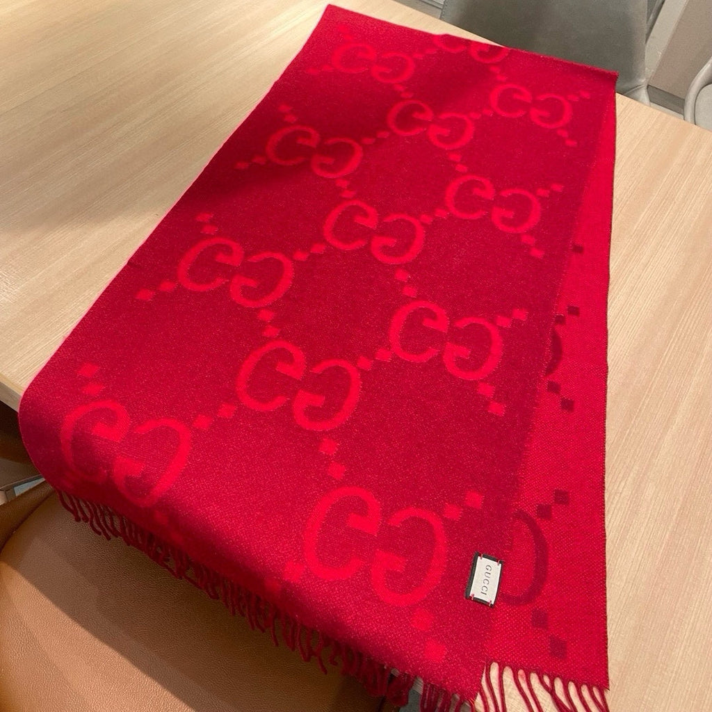 Gi JACQUARD PATTERN KNIT SCARF 195 CM WITH TASSELS CHERRY RED 403746