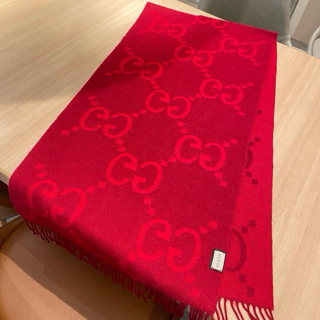 Gi JACQUARD PATTERN KNIT SCARF 195 CM WITH TASSELS CHERRY RED 403746
