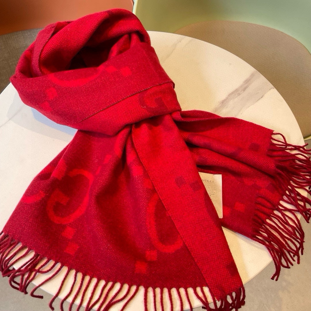 Gi JACQUARD PATTERN KNIT SCARF 195 CM WITH TASSELS CHERRY RED 403746
