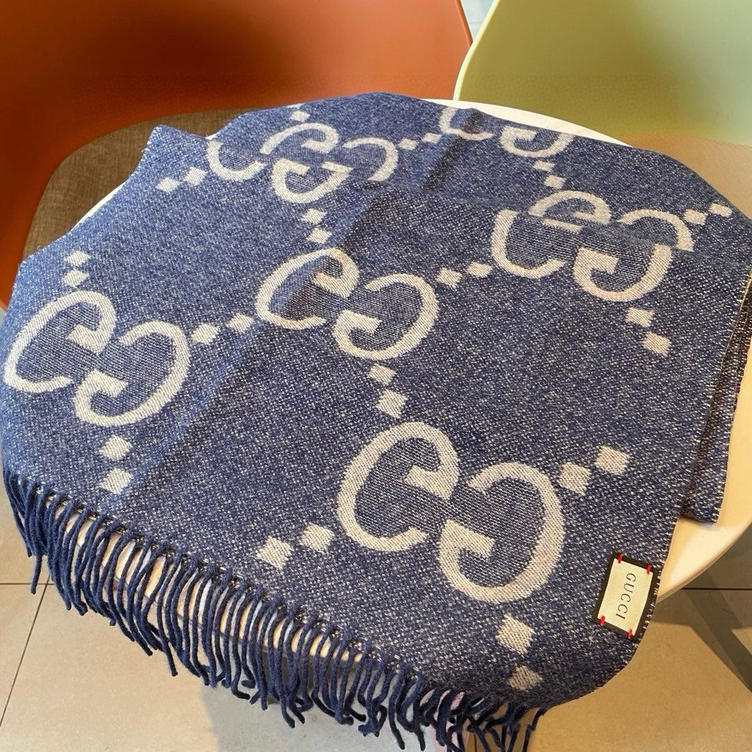 Gi  JACQUARD PATTERN KNIT SCARF 195 CM WITH TASSELS NAVY BLUE 403747