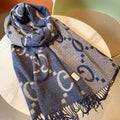 Gi  JACQUARD PATTERN KNIT SCARF 195 CM WITH TASSELS NAVY BLUE 403747