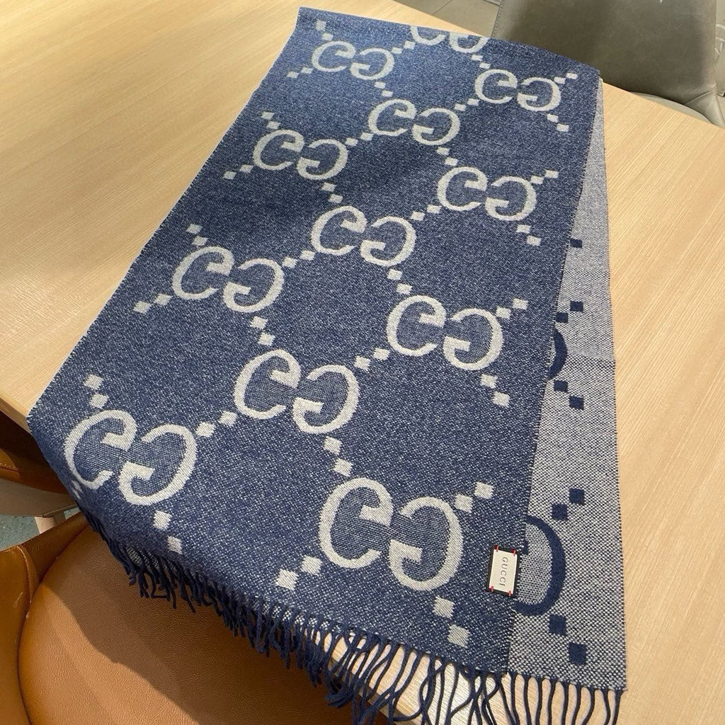 Gi  JACQUARD PATTERN KNIT SCARF 195 CM WITH TASSELS NAVY BLUE 403747