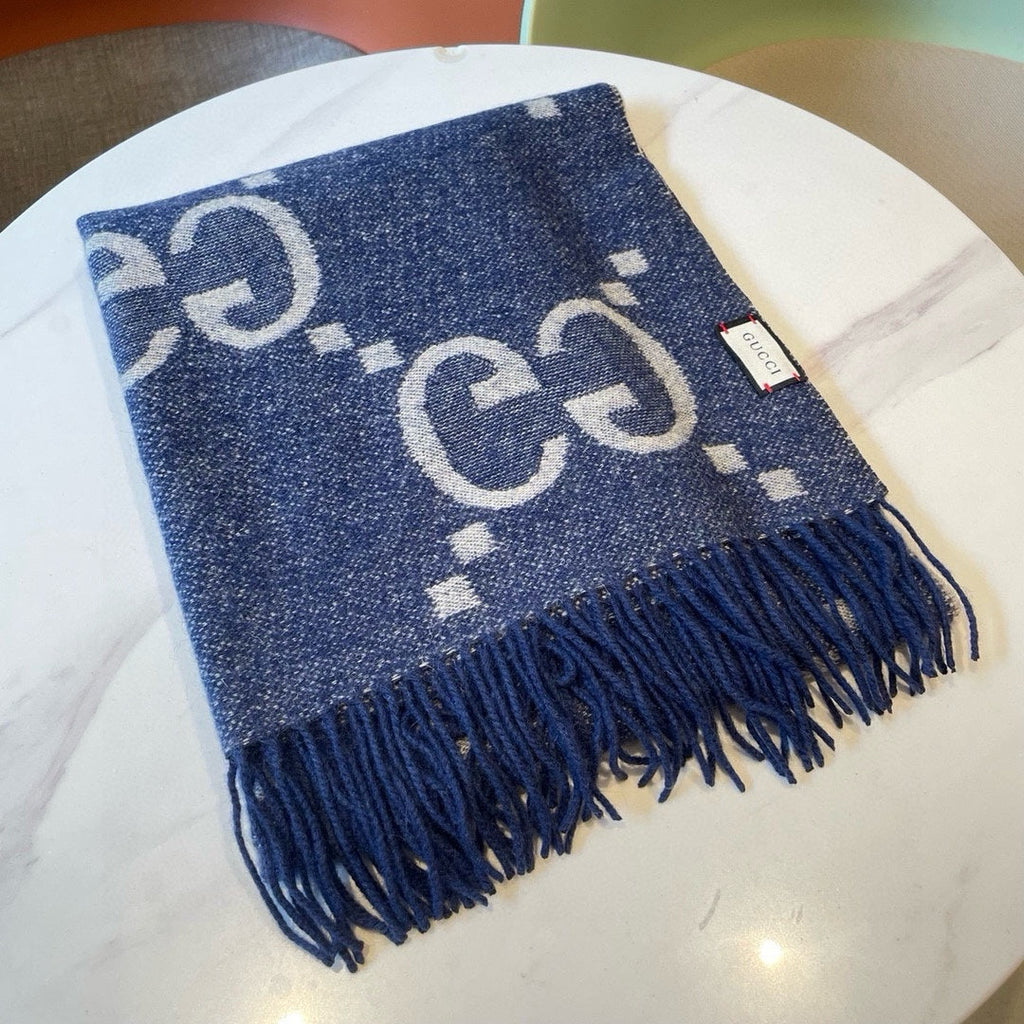 Gi  JACQUARD PATTERN KNIT SCARF 195 CM WITH TASSELS NAVY BLUE 403747