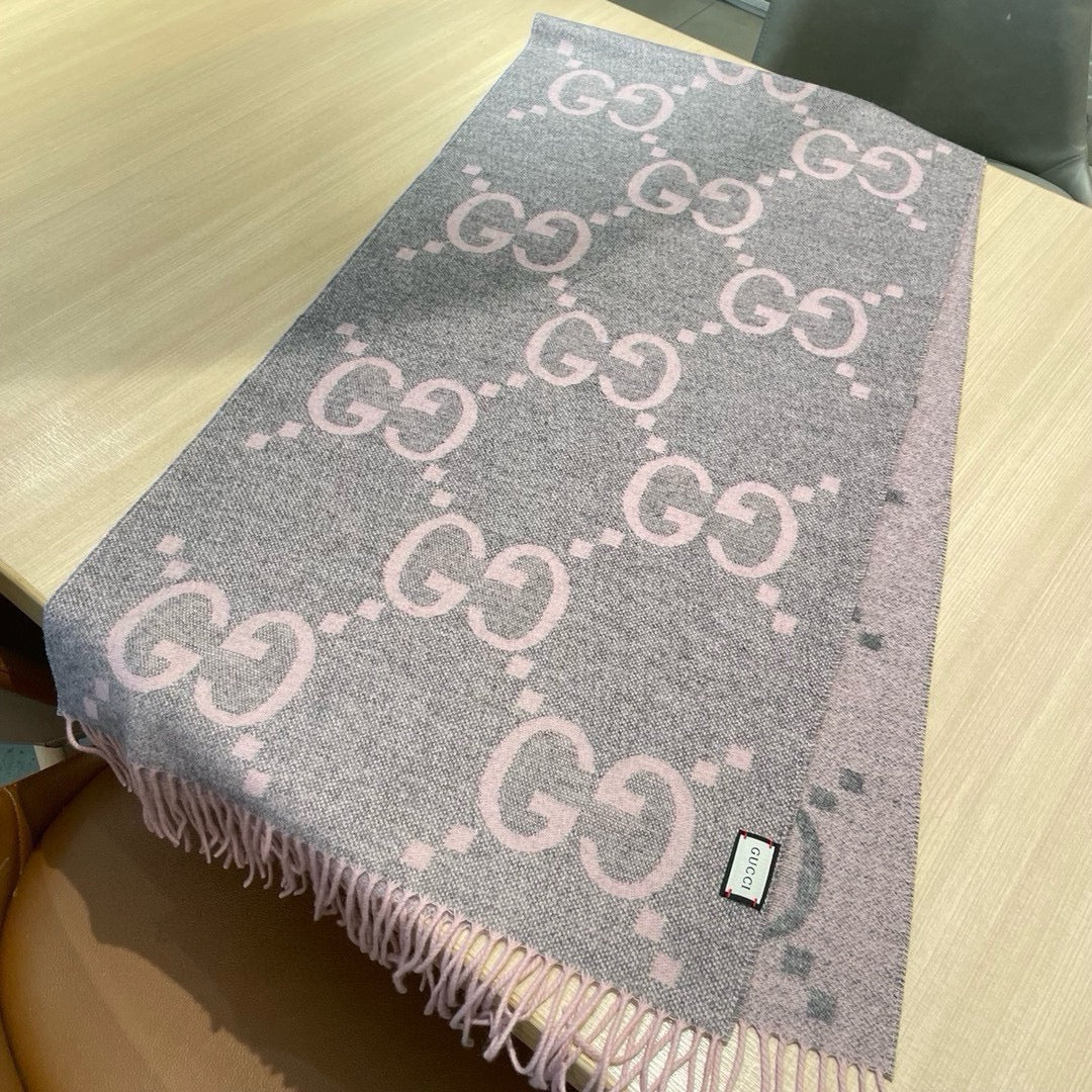 Gi JACQUARD PATTERN KNIT SCARF 195 CM WITH TASSELS HARBOR GRAY MIX LIGHT PINK 403748