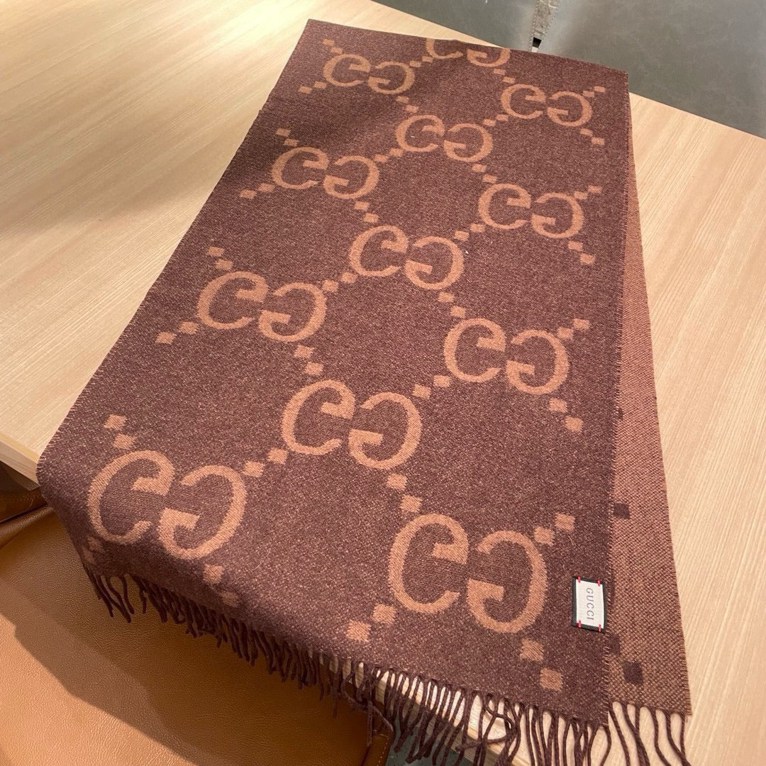 Gi JACQUARD PATTERN KNIT SCARF 195 CM WITH TASSELS CHESTNUT BROWN 403749