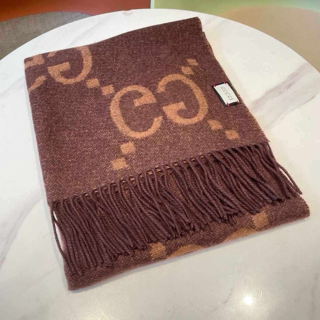 Gi JACQUARD PATTERN KNIT SCARF 195 CM WITH TASSELS CHESTNUT BROWN 403749