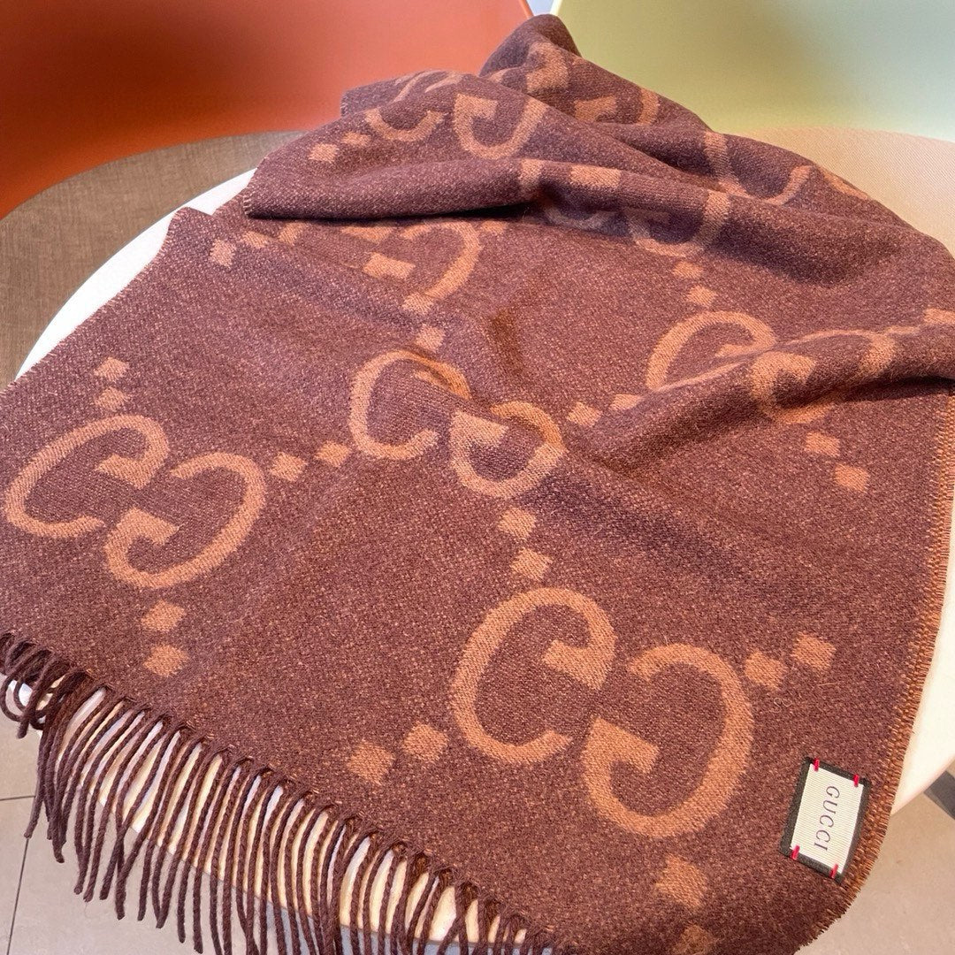 Gi JACQUARD PATTERN KNIT SCARF 195 CM WITH TASSELS CHESTNUT BROWN 403749