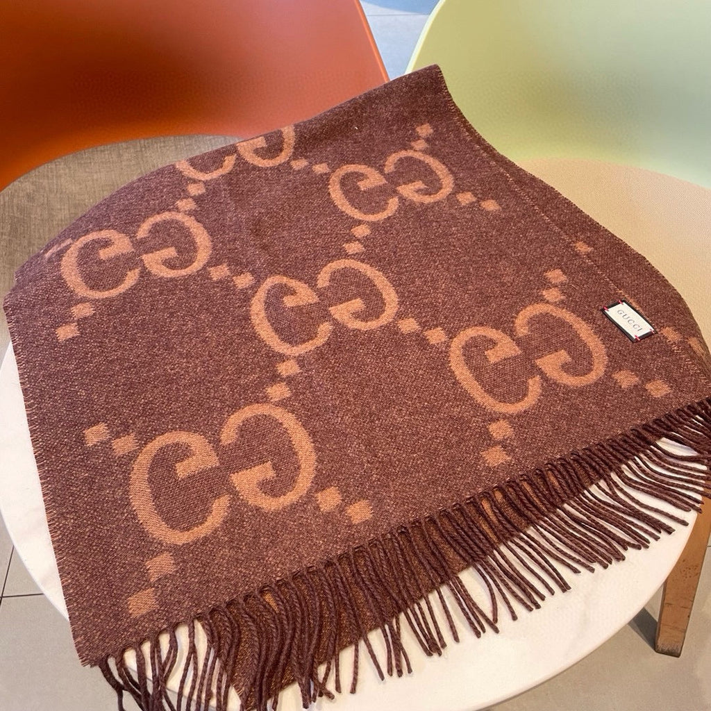 Gi JACQUARD PATTERN KNIT SCARF 195 CM WITH TASSELS CHESTNUT BROWN 403749