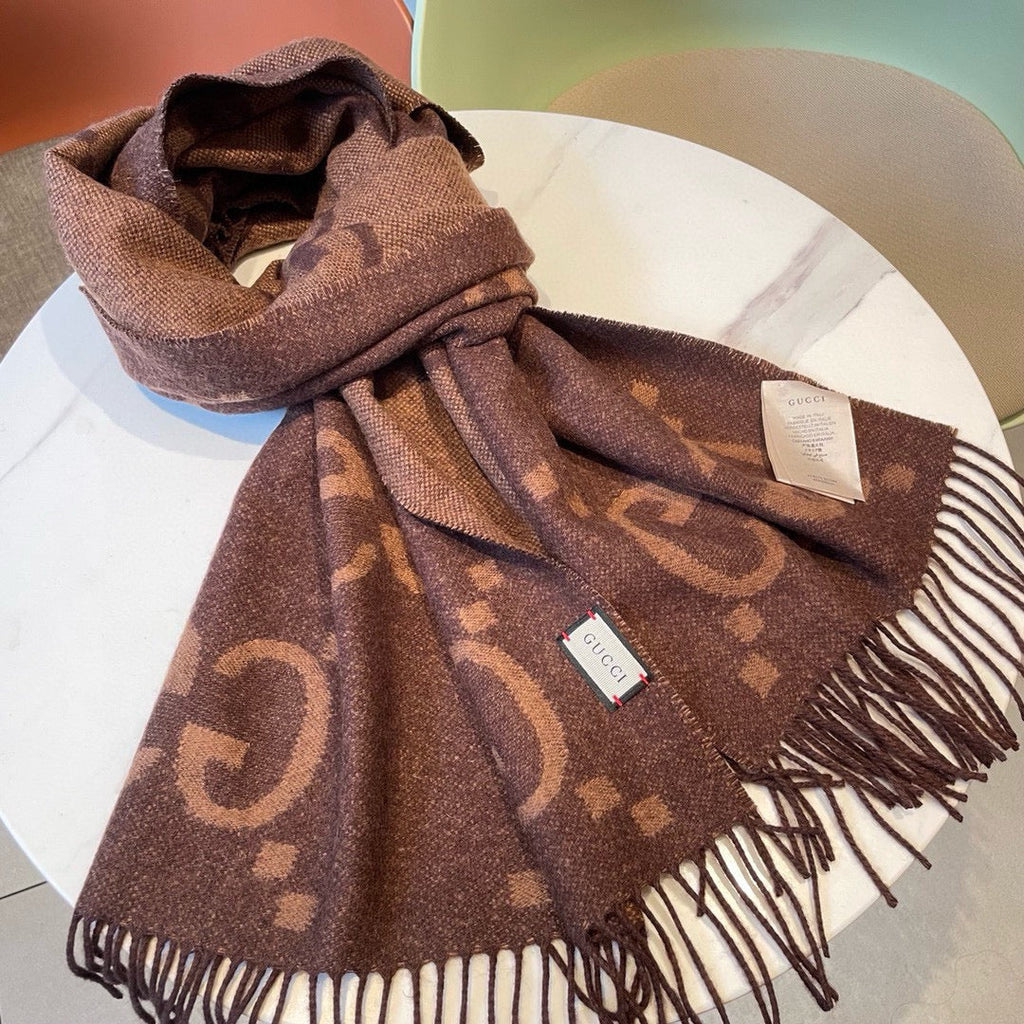 Gi JACQUARD PATTERN KNIT SCARF 195 CM WITH TASSELS CHESTNUT BROWN 403749