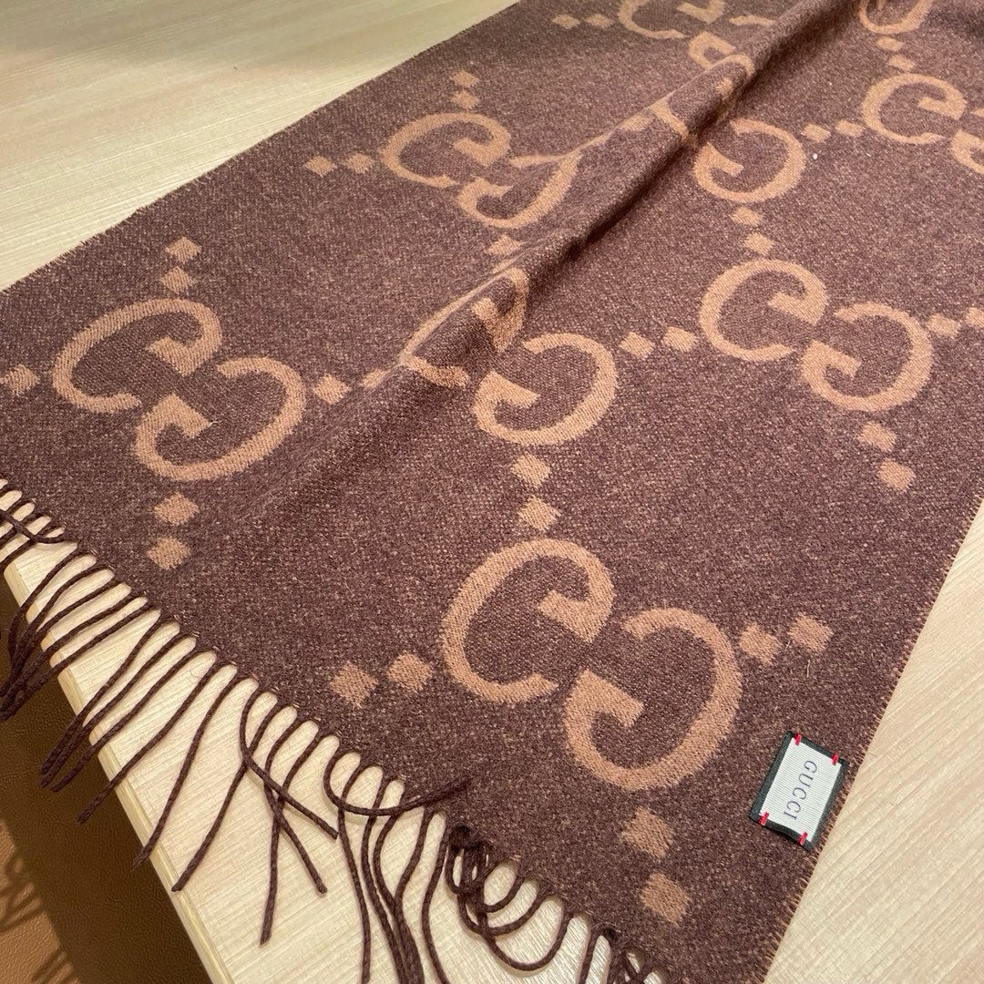 Gi JACQUARD PATTERN KNIT SCARF 195 CM WITH TASSELS CHESTNUT BROWN 403749