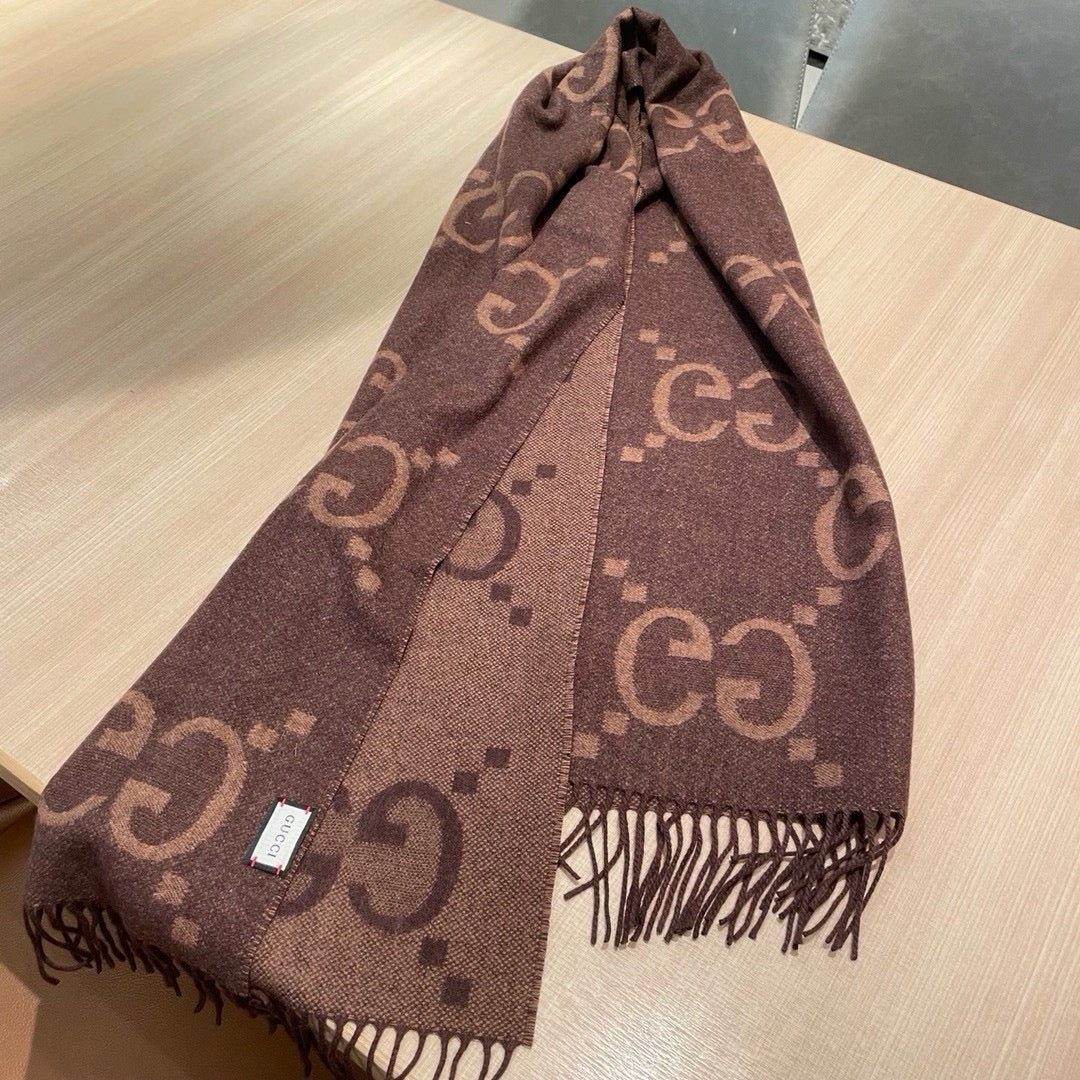 Gi JACQUARD PATTERN KNIT SCARF 195 CM WITH TASSELS CHESTNUT BROWN 403749