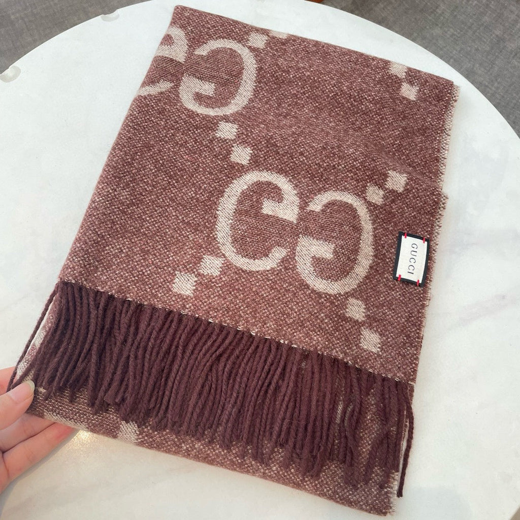 Gi JACQUARD PATTERN KNIT SCARF 195 CM WITH TASSELS UMBER BROWN 403751