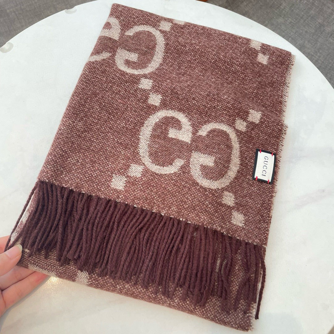 Gi JACQUARD PATTERN KNIT SCARF 195 CM WITH TASSELS UMBER BROWN 403751