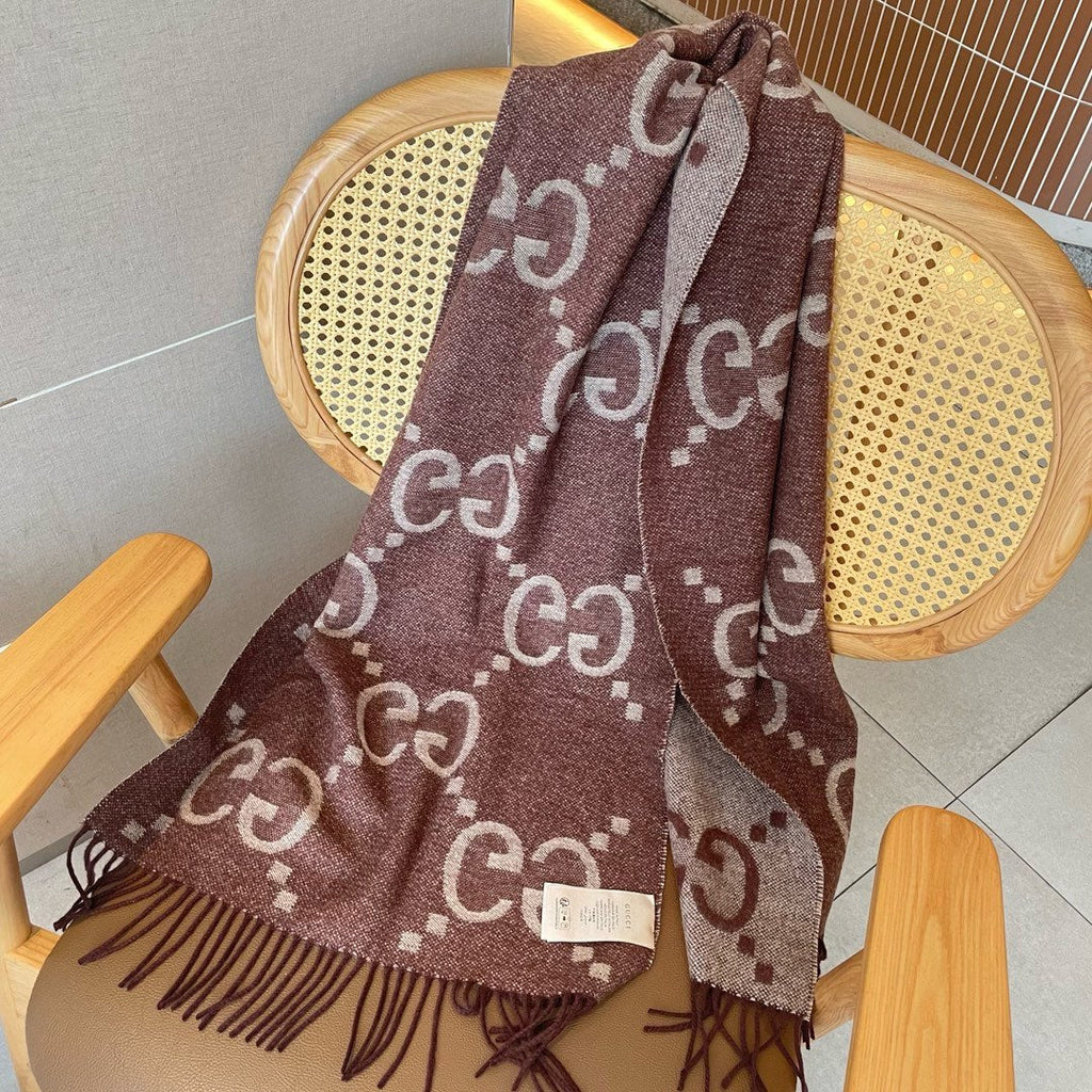 Gi JACQUARD PATTERN KNIT SCARF 195 CM WITH TASSELS UMBER BROWN 403751