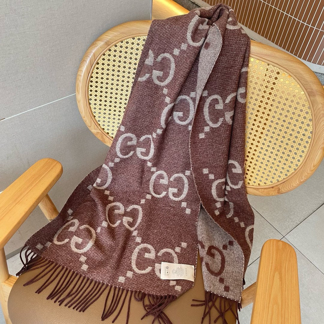 Gi JACQUARD PATTERN KNIT SCARF 195 CM WITH TASSELS UMBER BROWN 403751
