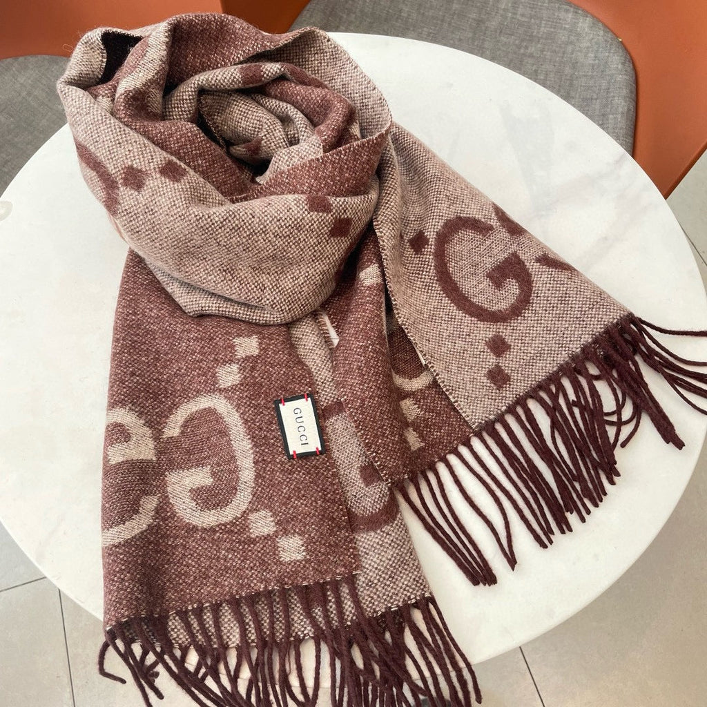 Gi JACQUARD PATTERN KNIT SCARF 195 CM WITH TASSELS UMBER BROWN 403751