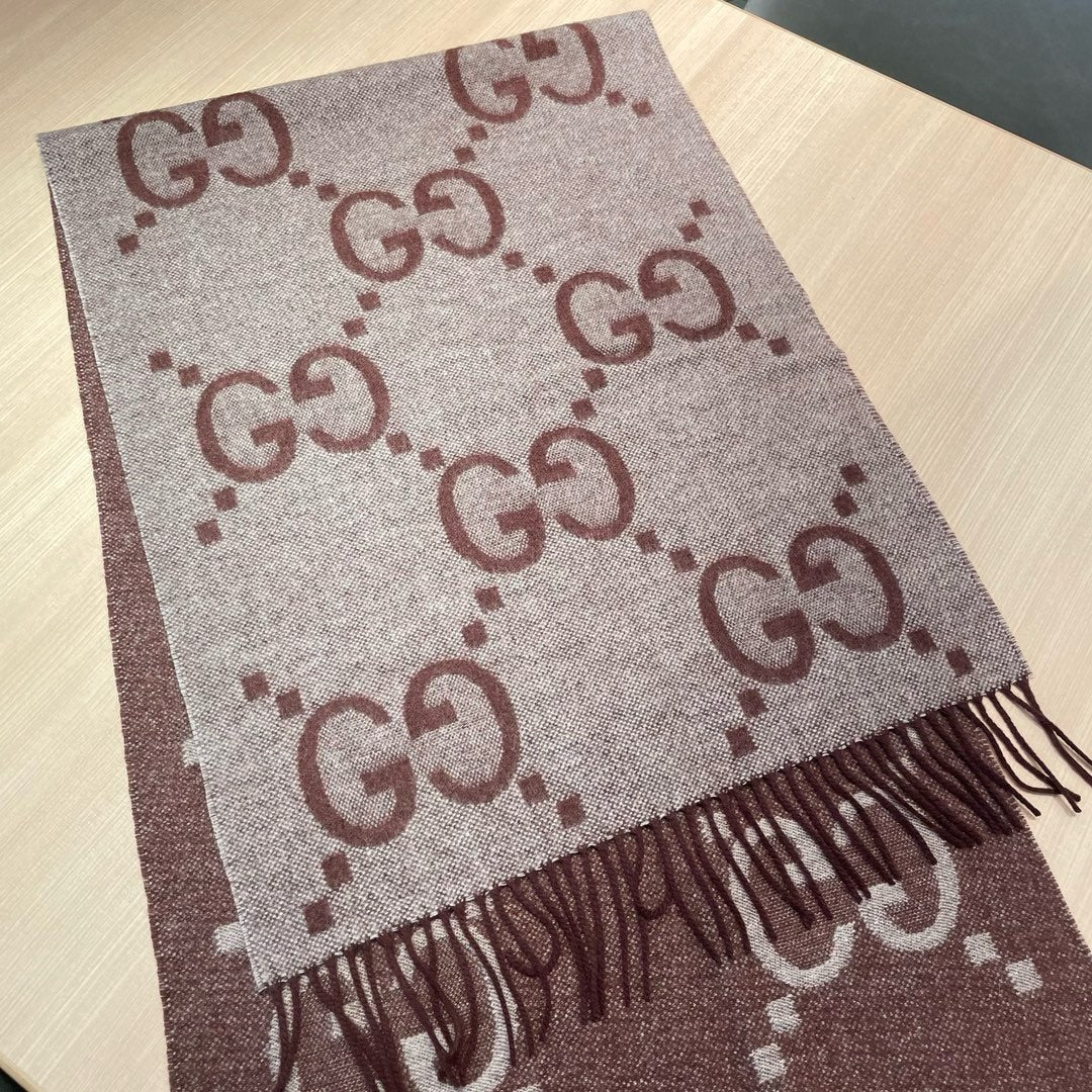 Gi JACQUARD PATTERN KNIT SCARF 195 CM WITH TASSELS UMBER BROWN 403751