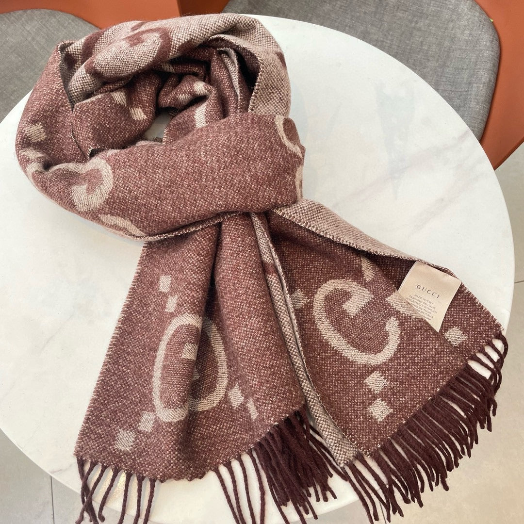Gi JACQUARD PATTERN KNIT SCARF 195 CM WITH TASSELS UMBER BROWN 403751