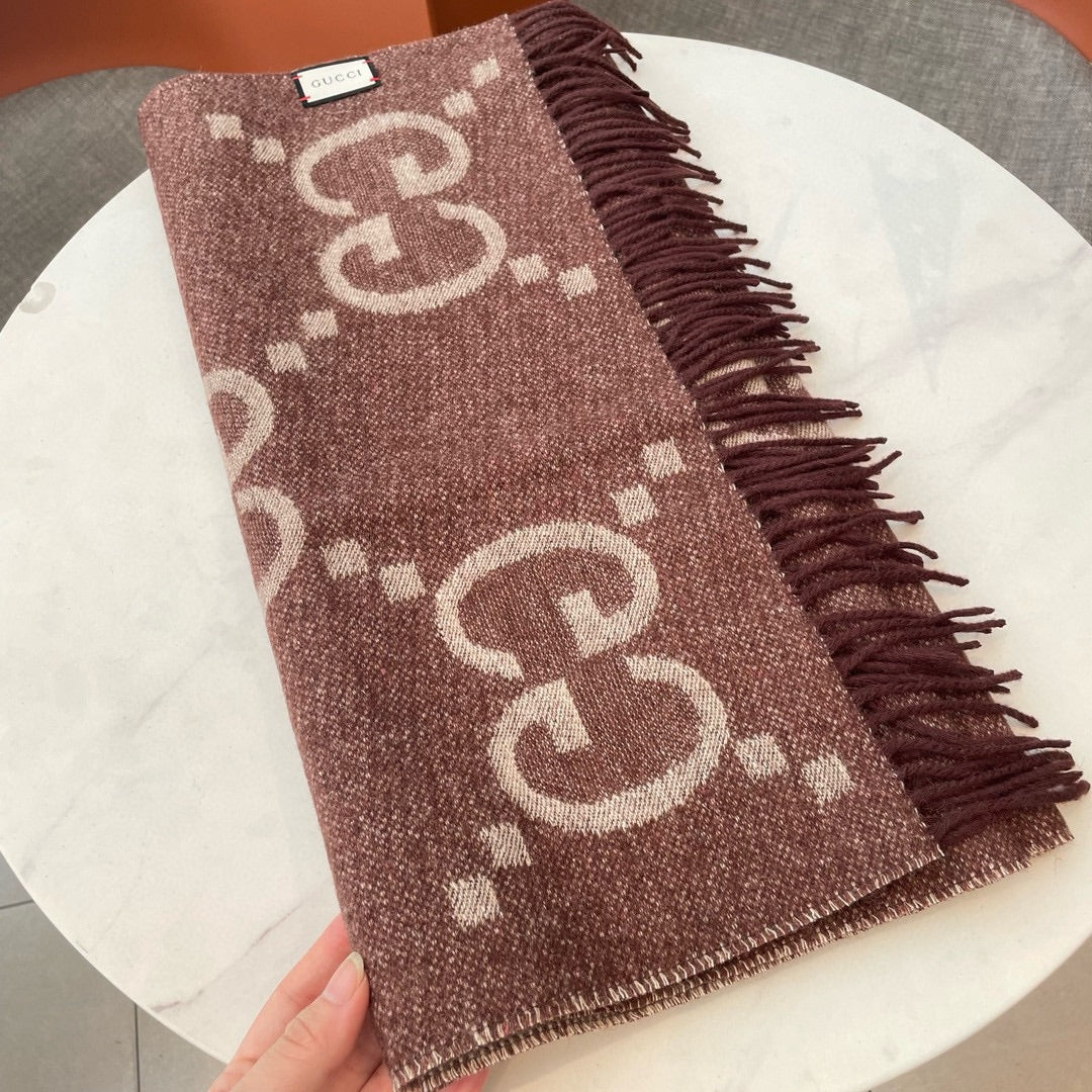 Gi JACQUARD PATTERN KNIT SCARF 195 CM WITH TASSELS UMBER BROWN 403751