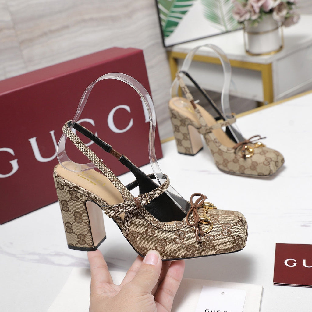 Gi Horsebit Slingback Pumps Beige Jacquard Canvas 504425