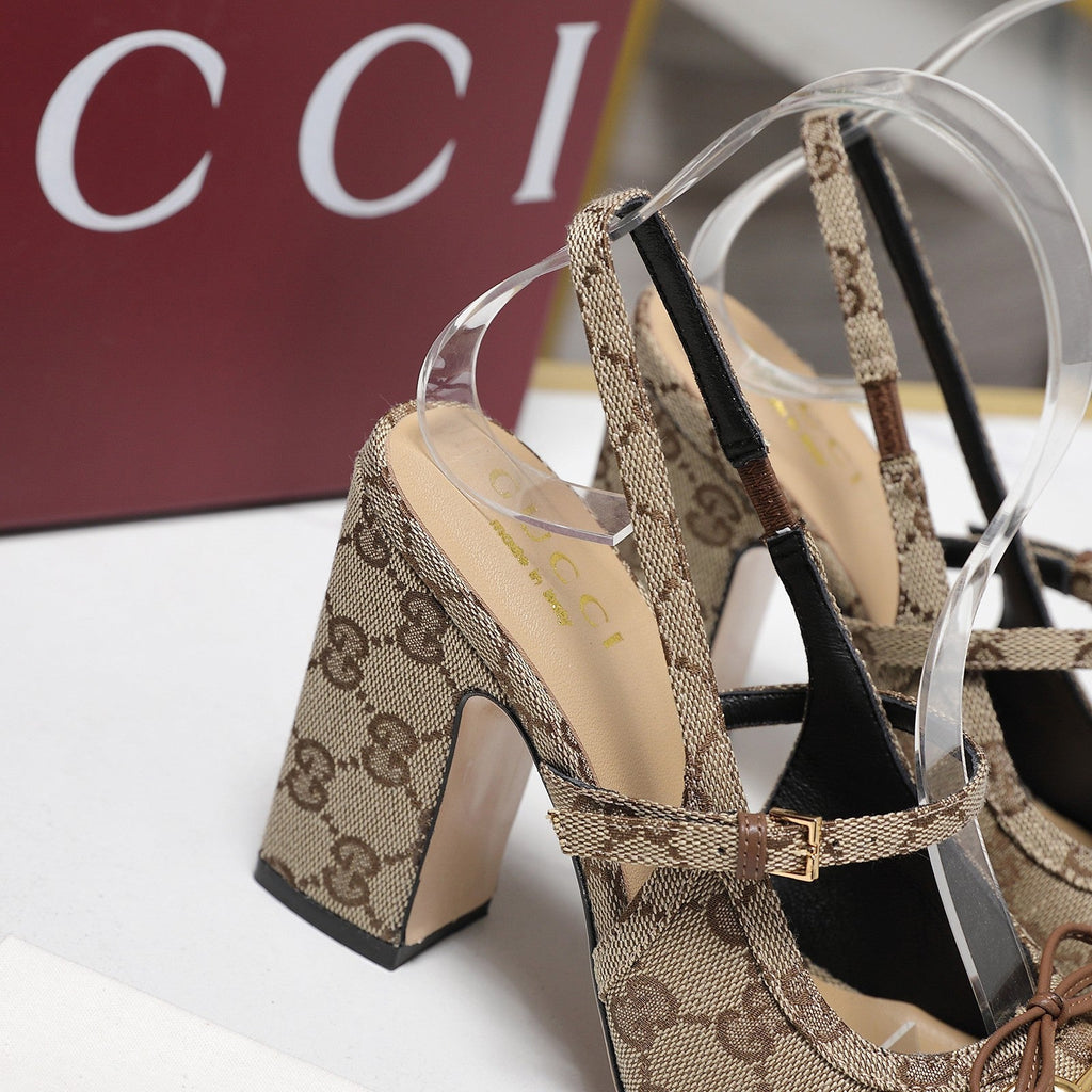 Gi Horsebit Slingback Pumps Beige Jacquard Canvas 504425