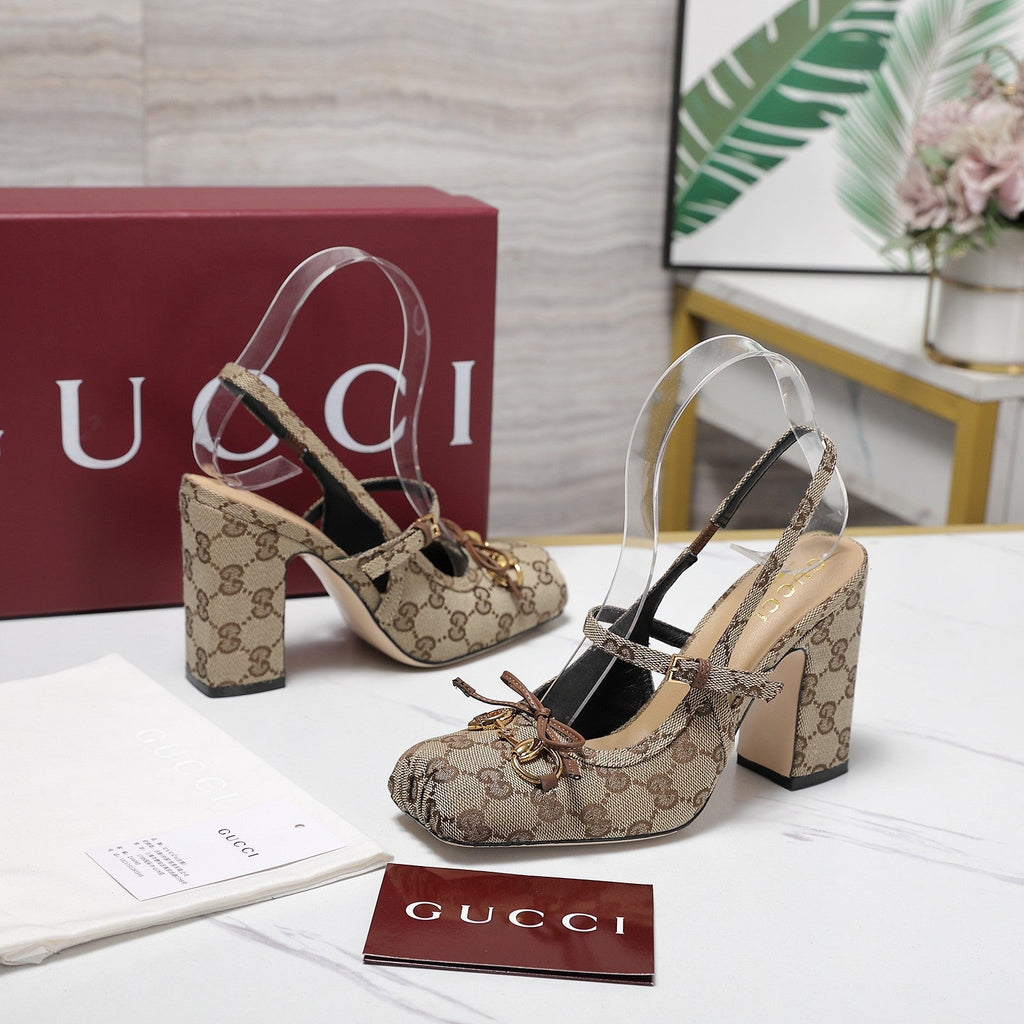 Gi Horsebit Slingback Pumps Beige Jacquard Canvas 504425