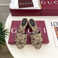 Gi 26s Slide Sandal 5.5cm With Horsebit Brown Beige Canvas 640299