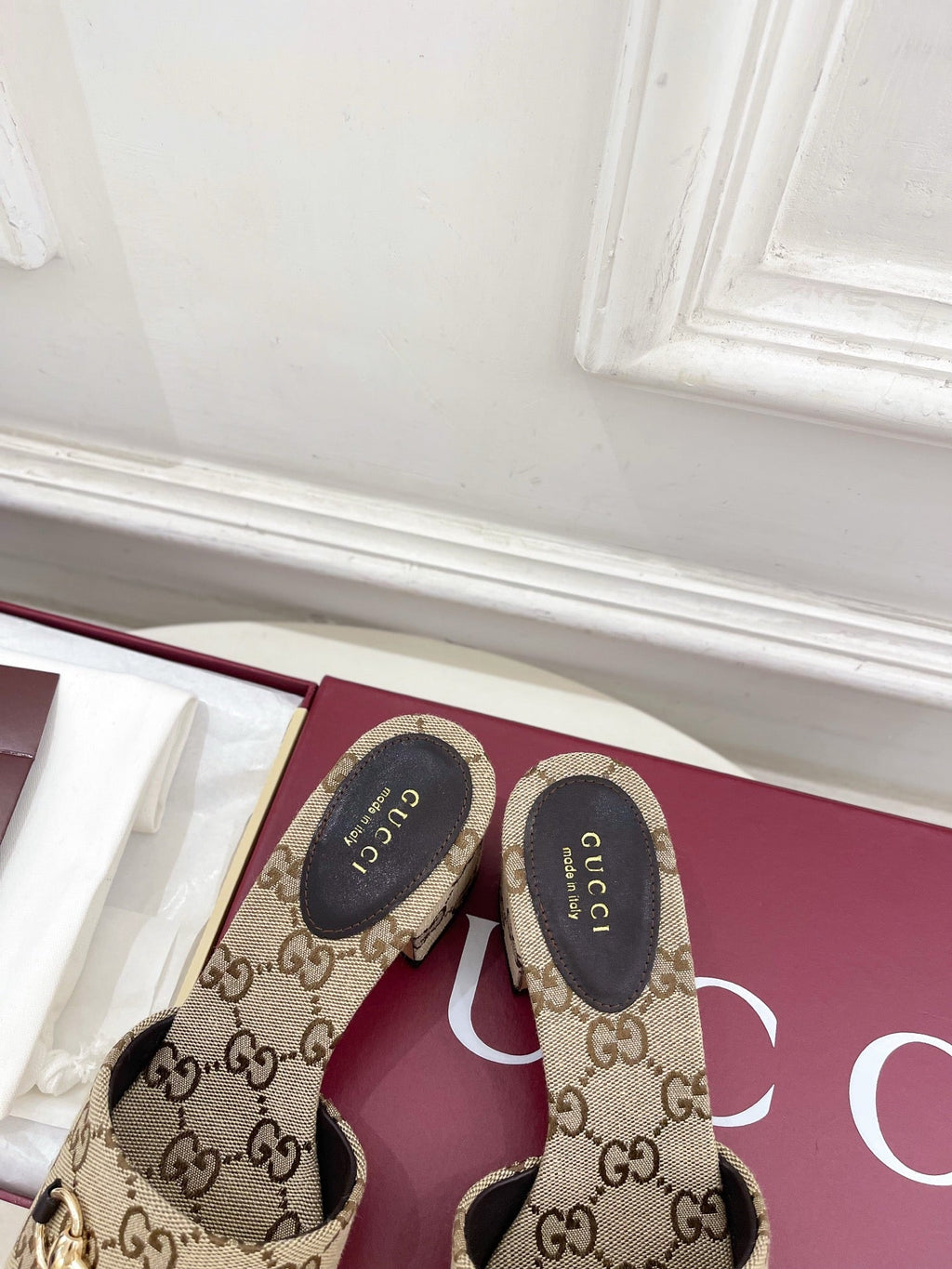 Gi 26s Slide Sandal 5.5cm With Horsebit Brown Beige Canvas 640299