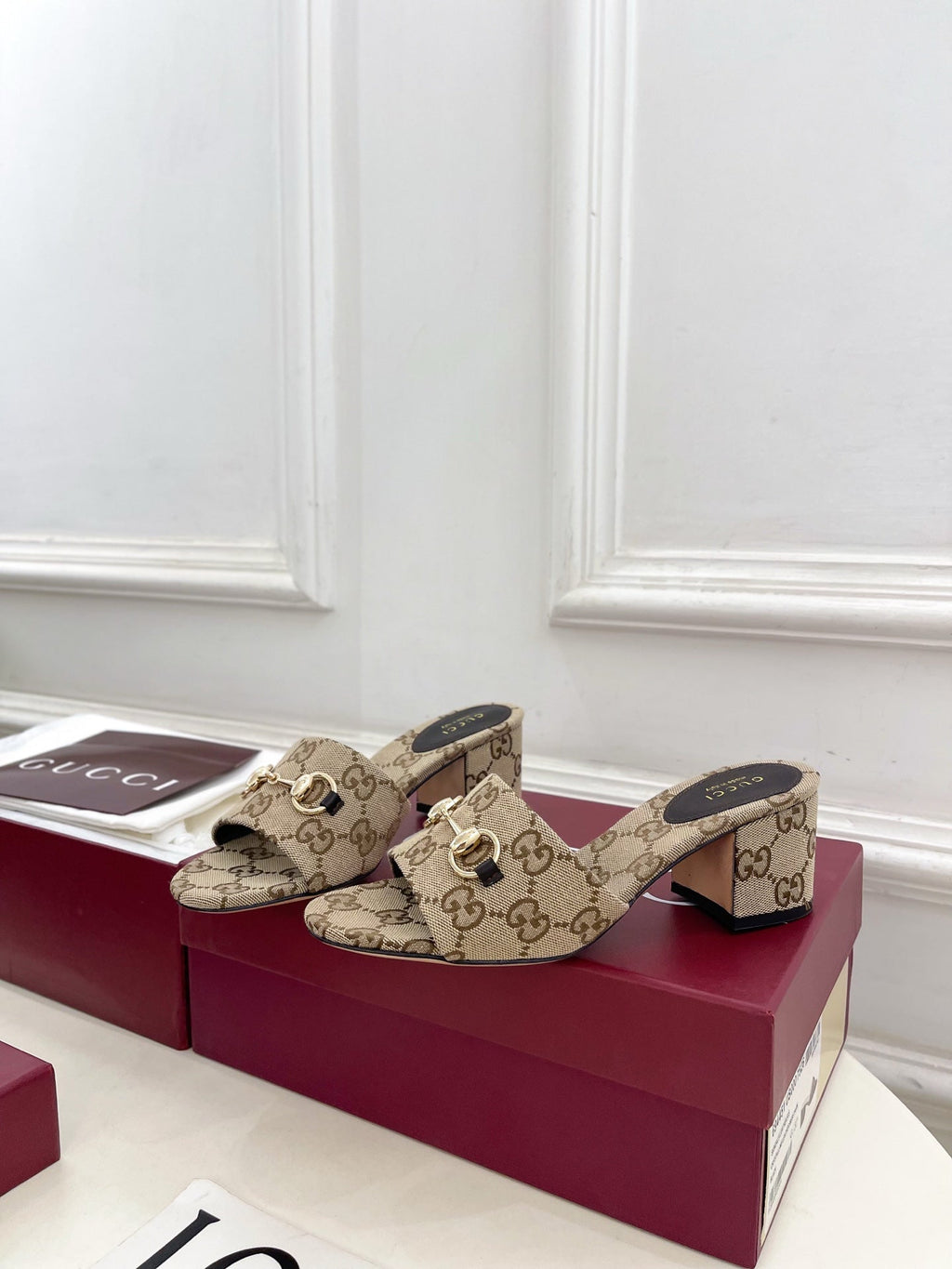 Gi 26s Slide Sandal 5.5cm With Horsebit Brown Beige Canvas 640299