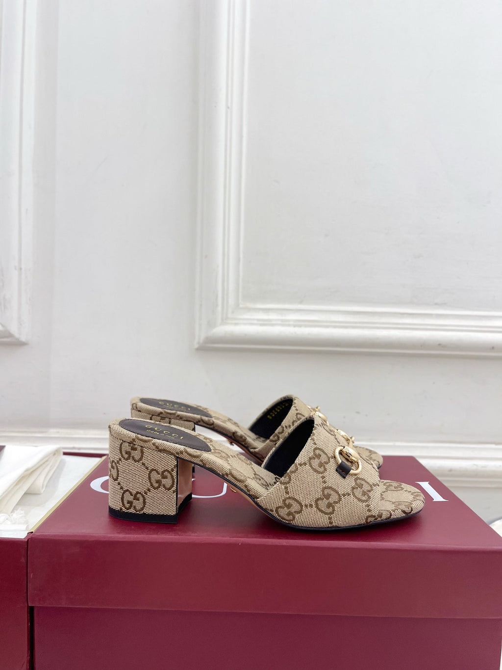 Gi 26s Slide Sandal 5.5cm With Horsebit Brown Beige Canvas 640299