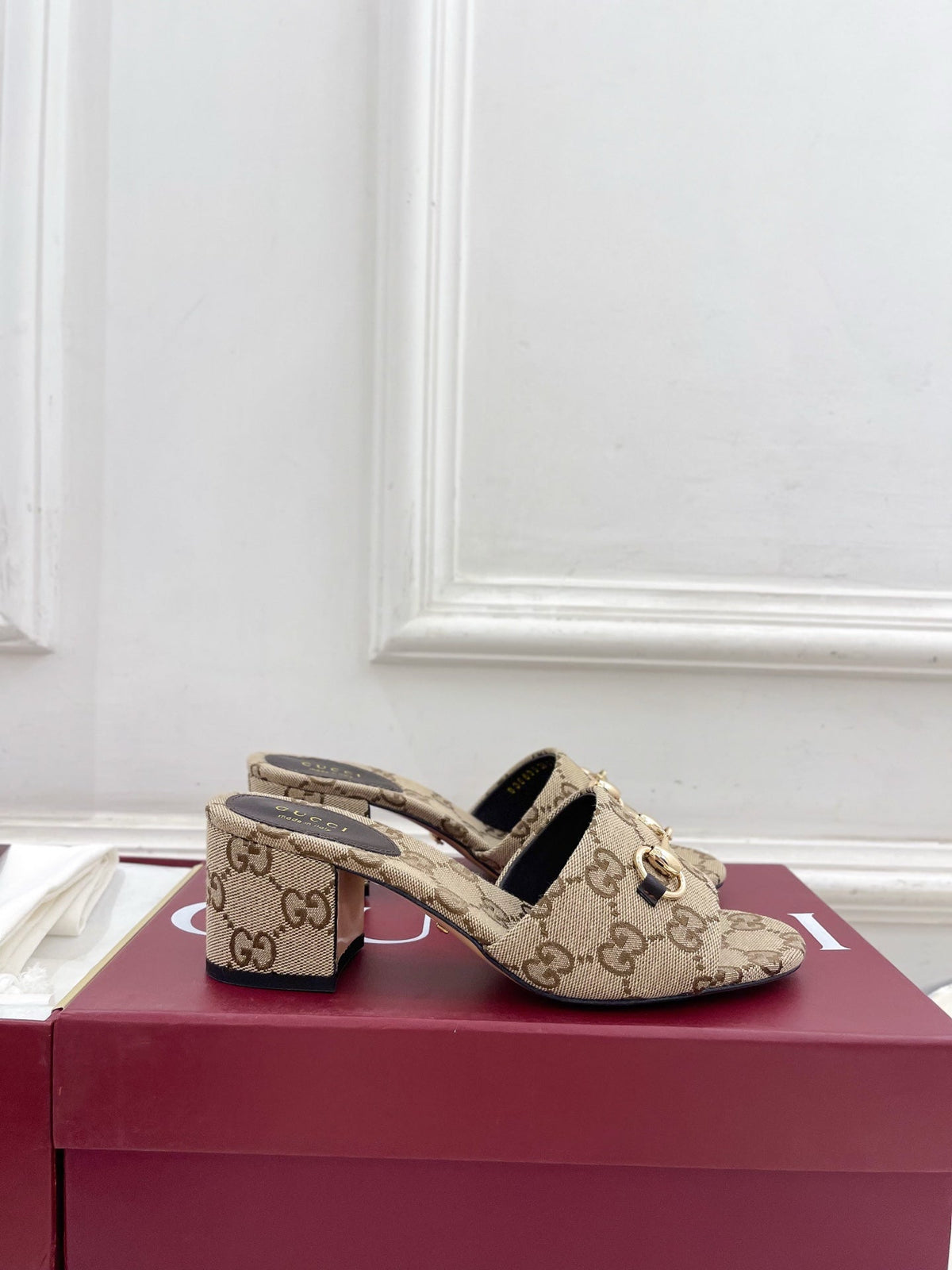 Gi 26s Slide Sandal 5.5cm With Horsebit Brown Beige Canvas 640299
