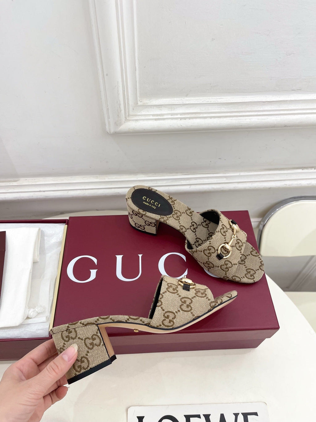 Gi 26s Slide Sandal 5.5cm With Horsebit Brown Beige Canvas 640299