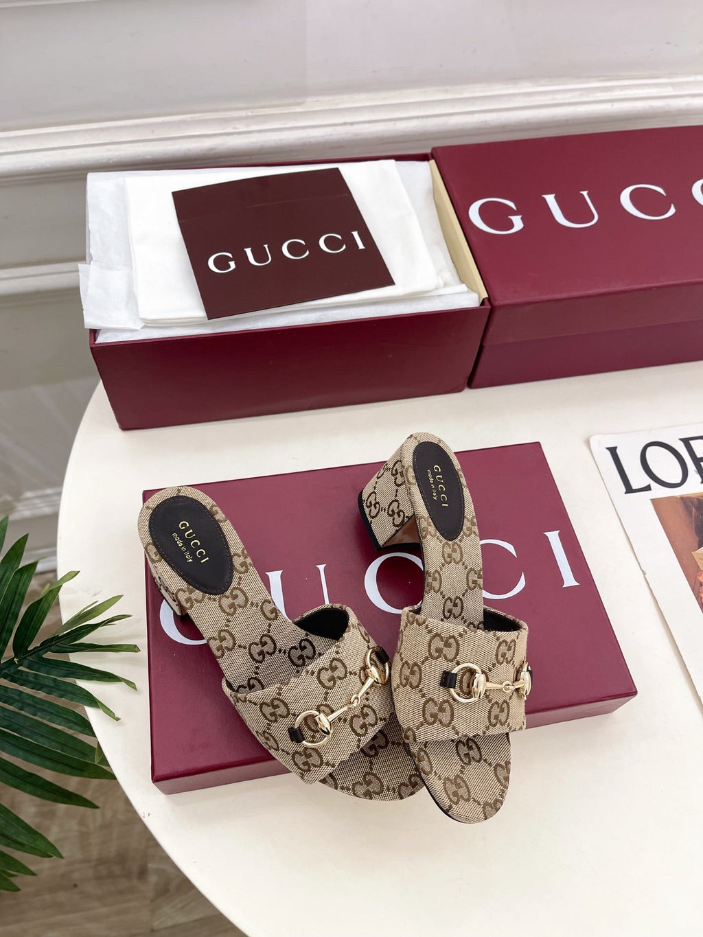 Gi 26s Slide Sandal 5.5cm With Horsebit Brown Beige Canvas 640299