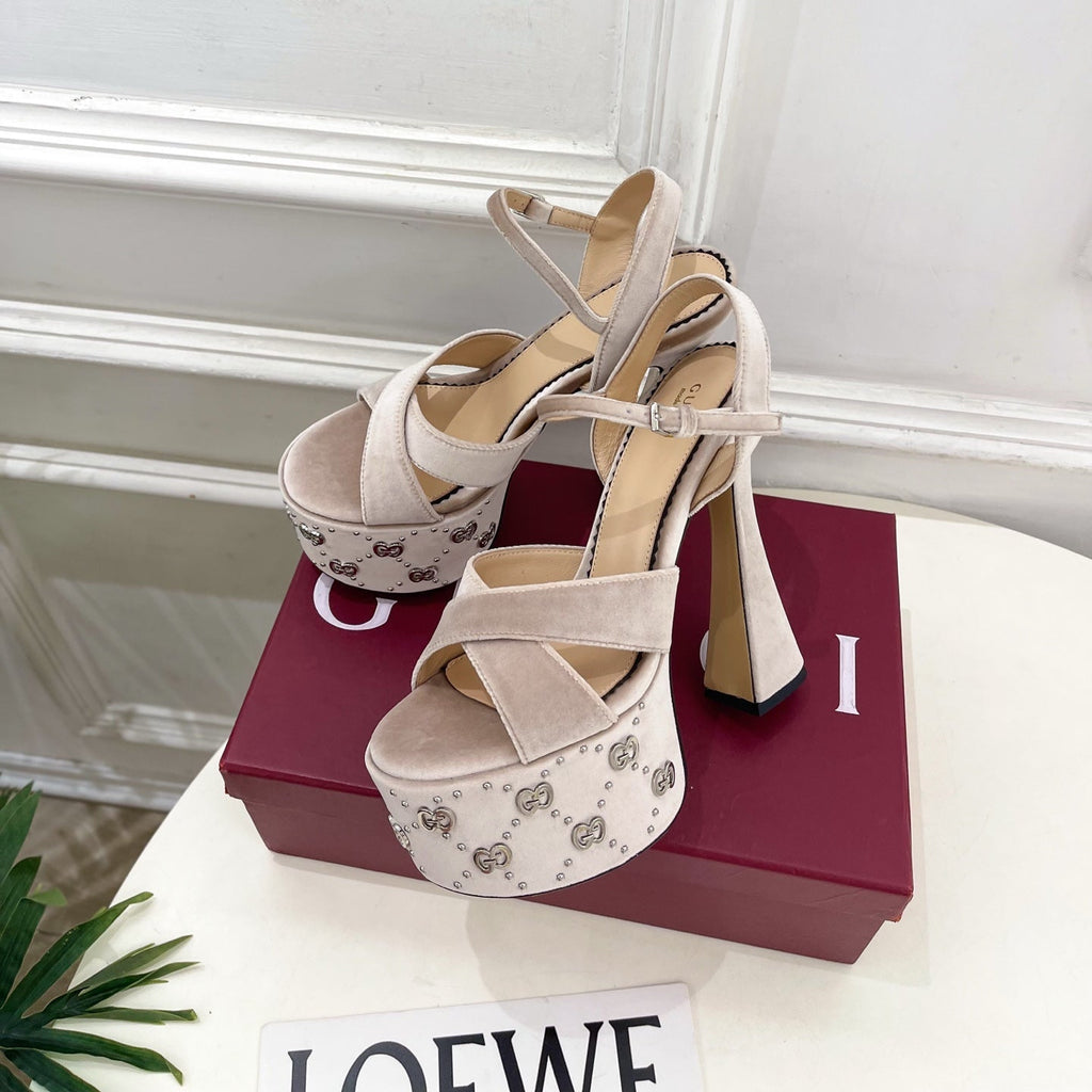 Gi Janaya Platform Sandals 15.5cm Pale Taupe Suede 891839