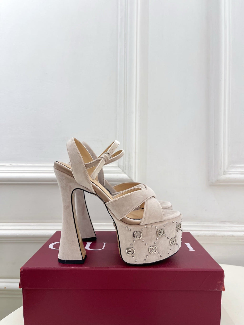 Gi Janaya Platform Sandals 15.5cm Pale Taupe Suede 891839