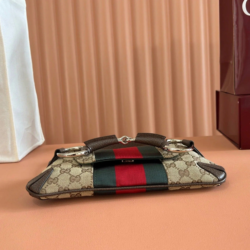 Gi 2026 Horsebit Chain Shoulder Bag 27cm Beige Red Green Canvas Leather