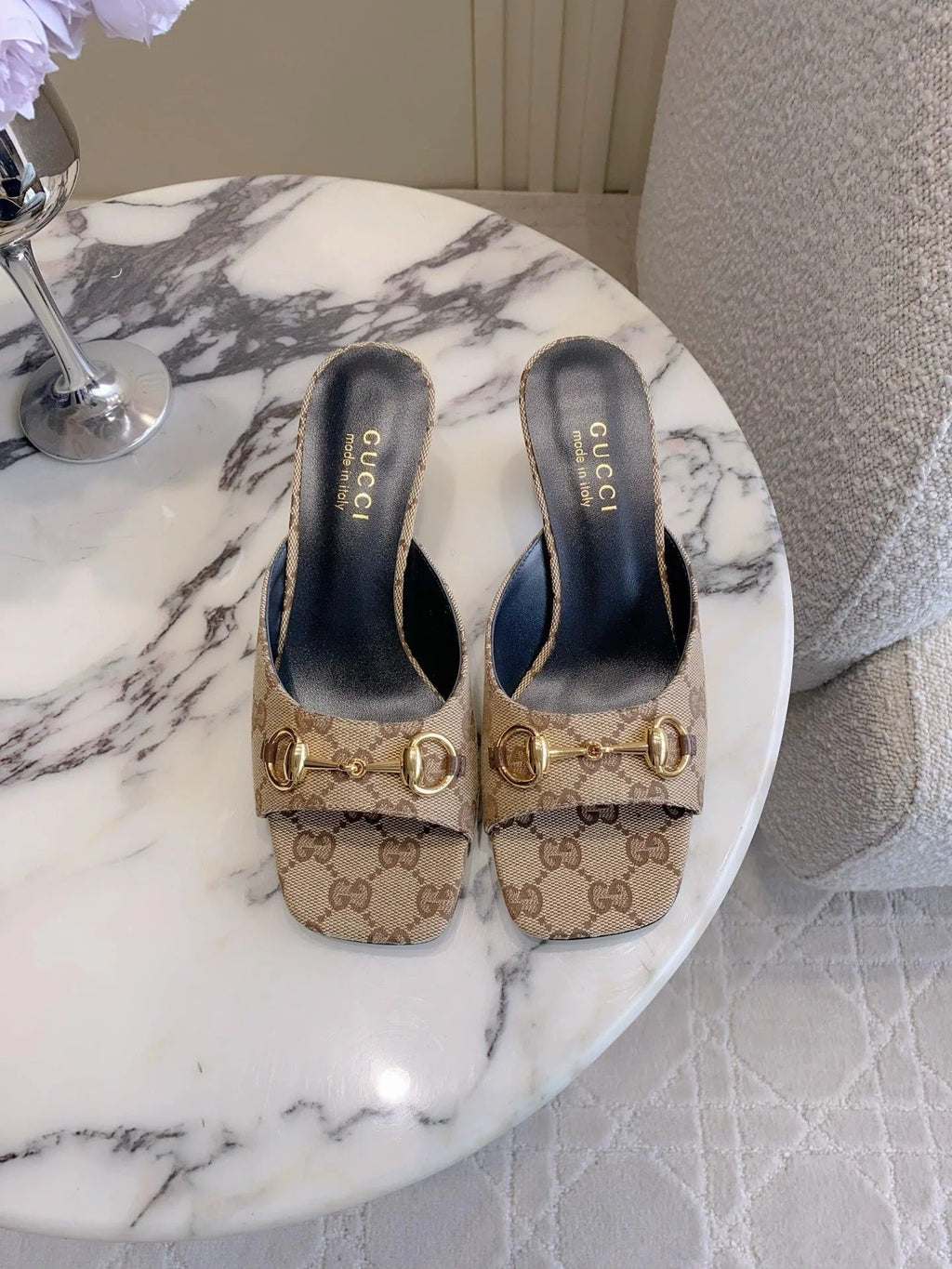 Gi 26SS High-Heeled Sandals Beige Black Canvas Leather 644534