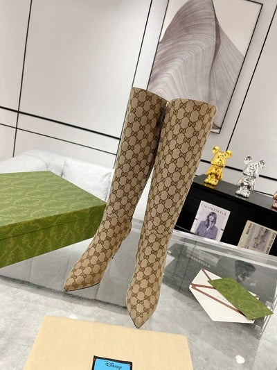 Gi 2026 High-Heeled Boot Beige Canvas Leather 953419