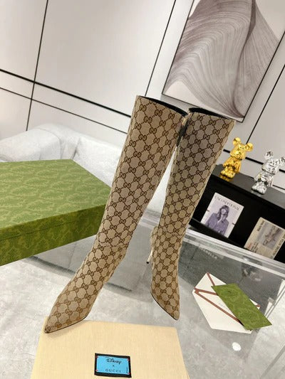 Gi 2026 High-Heeled Boot Beige Canvas Leather 953419