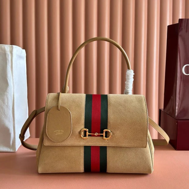 Gi 2026 Paparazzo Shoulder Bag 30cm Beige Red Green Suede Leather