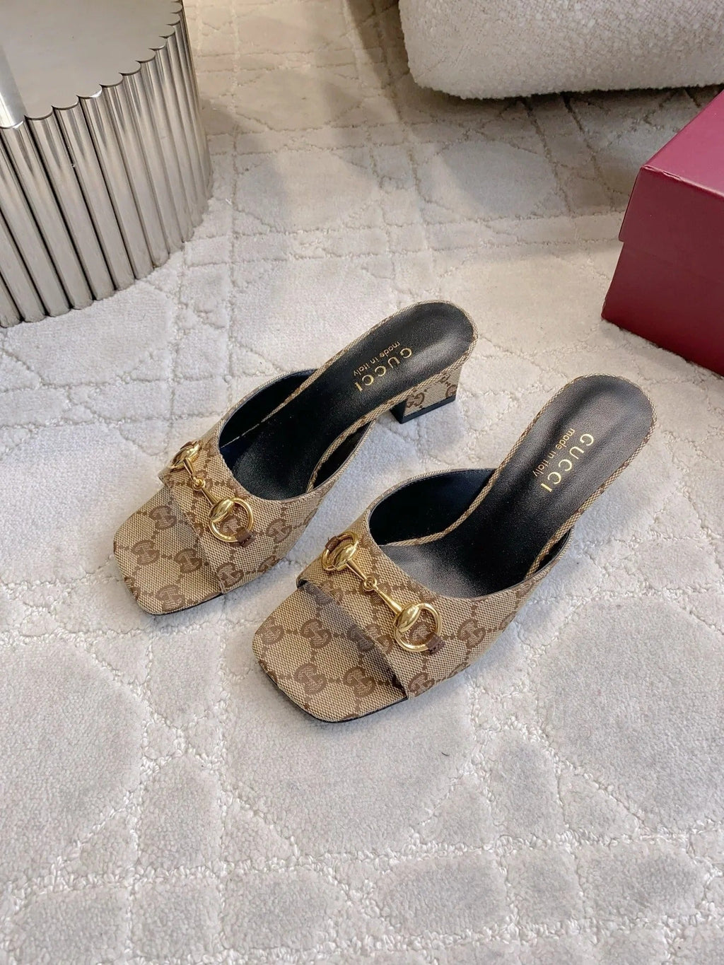 Gi 26SS High-Heeled Sandals Beige Black Canvas Leather 644534