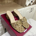 Gi 26SS Chunky Heeled Sandals 65 Beige White Canvas Leather 640621