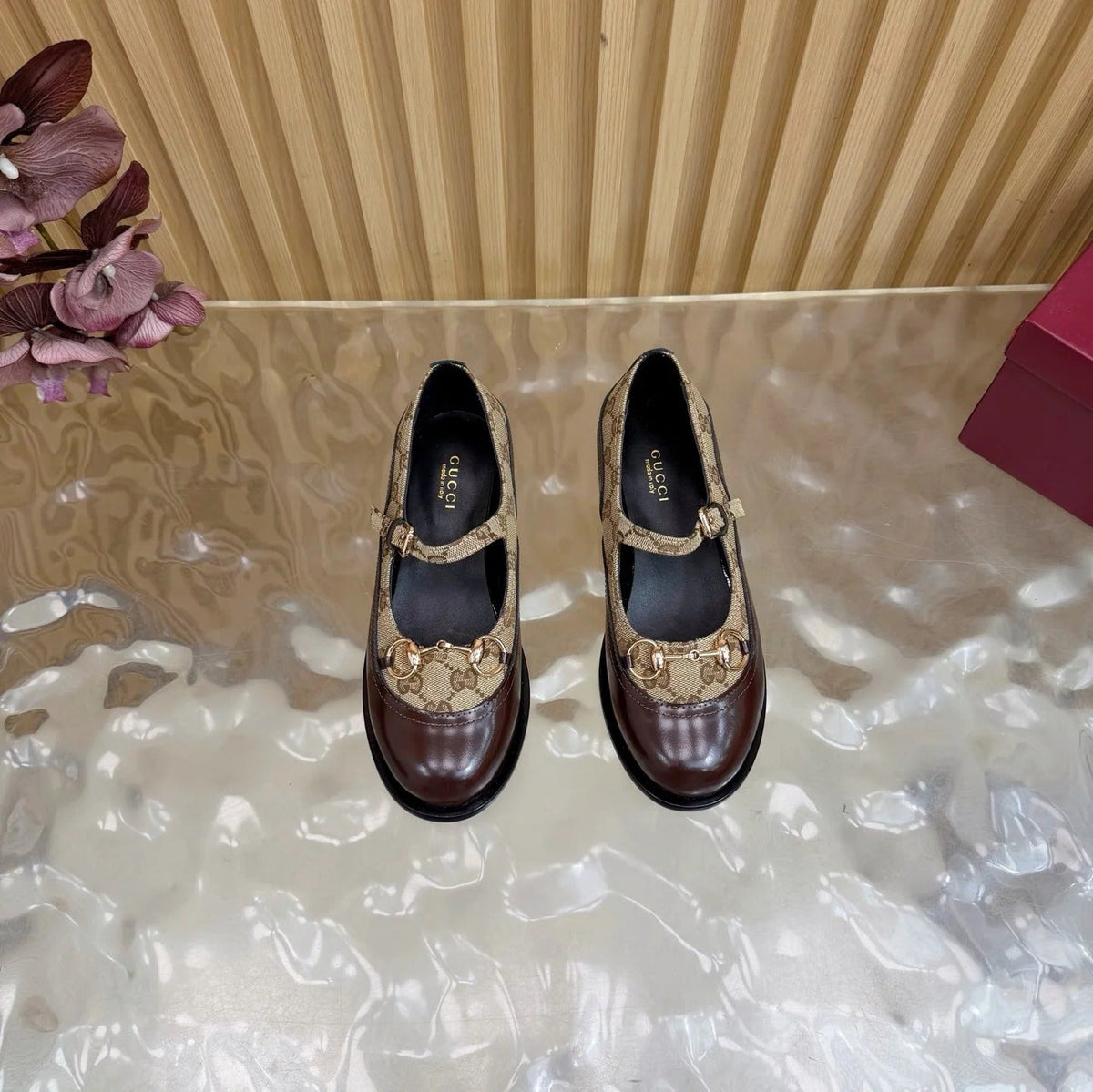 Gi 26 Slip-on Brown Beige Sheepskin Double G Denim 589460